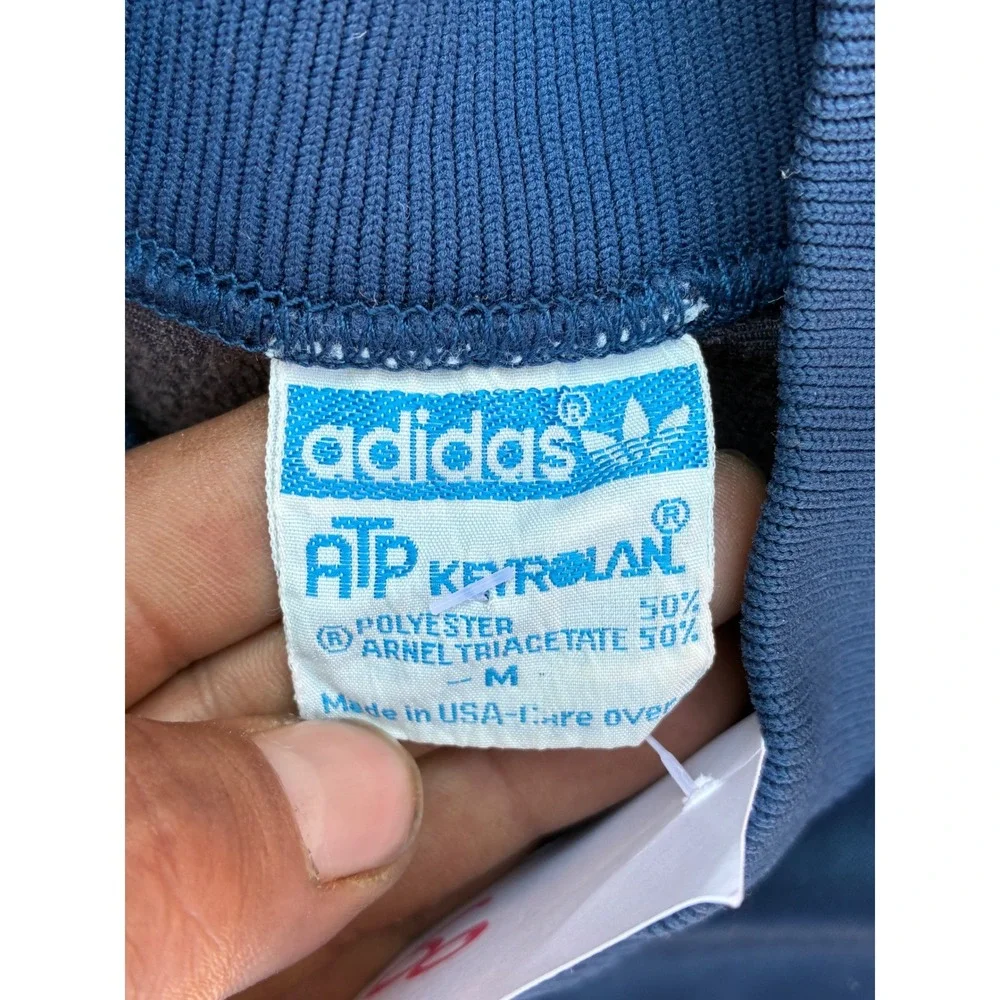 Vintage 80s Adidas ATP Keyrolan Track Jacket Blue White Stripes Mens Medium USA